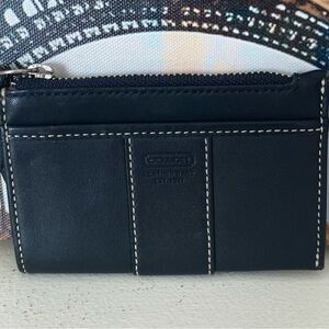 Coach Leatherware Black Leather Mini Skinny ID Case Coin Wallet Keychain Pouch